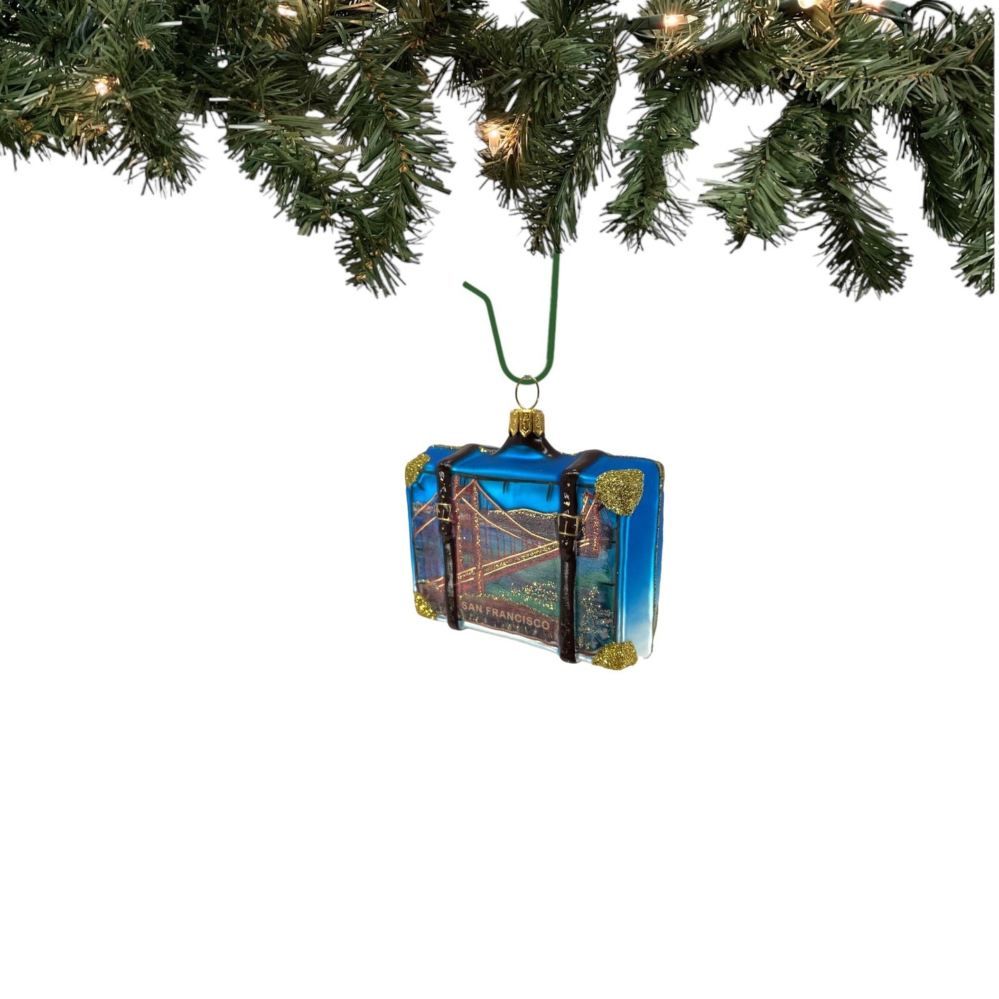 Pinnacle Peak Trading San Francisco California Travel Suitcase Polish Glass Christmas Ornament