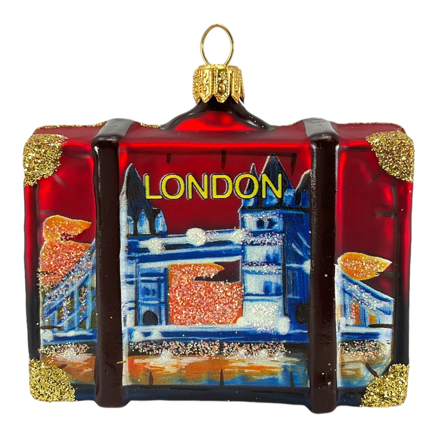 Pinnacle Peak Trading England Travel Suitcase Polish Glass Christmas Ornament London UK