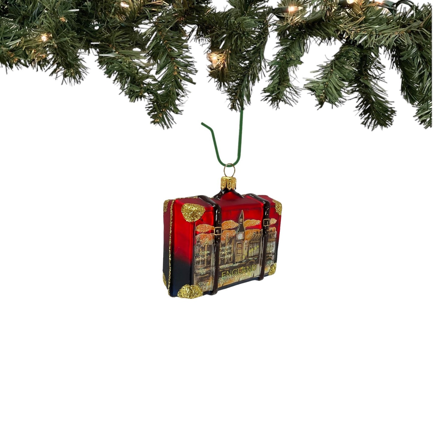 Pinnacle Peak Trading England Travel Suitcase Polish Glass Christmas Ornament London UK