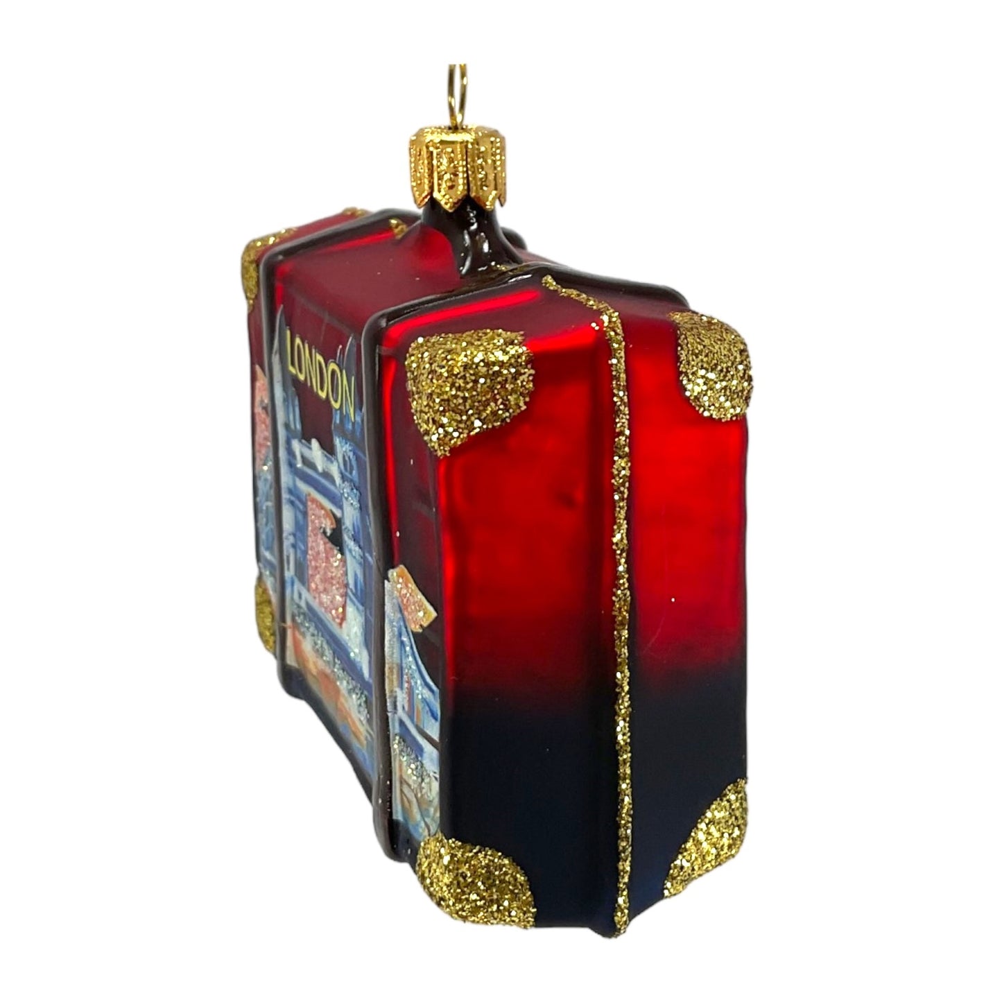 Pinnacle Peak Trading England Travel Suitcase Polish Glass Christmas Ornament London UK