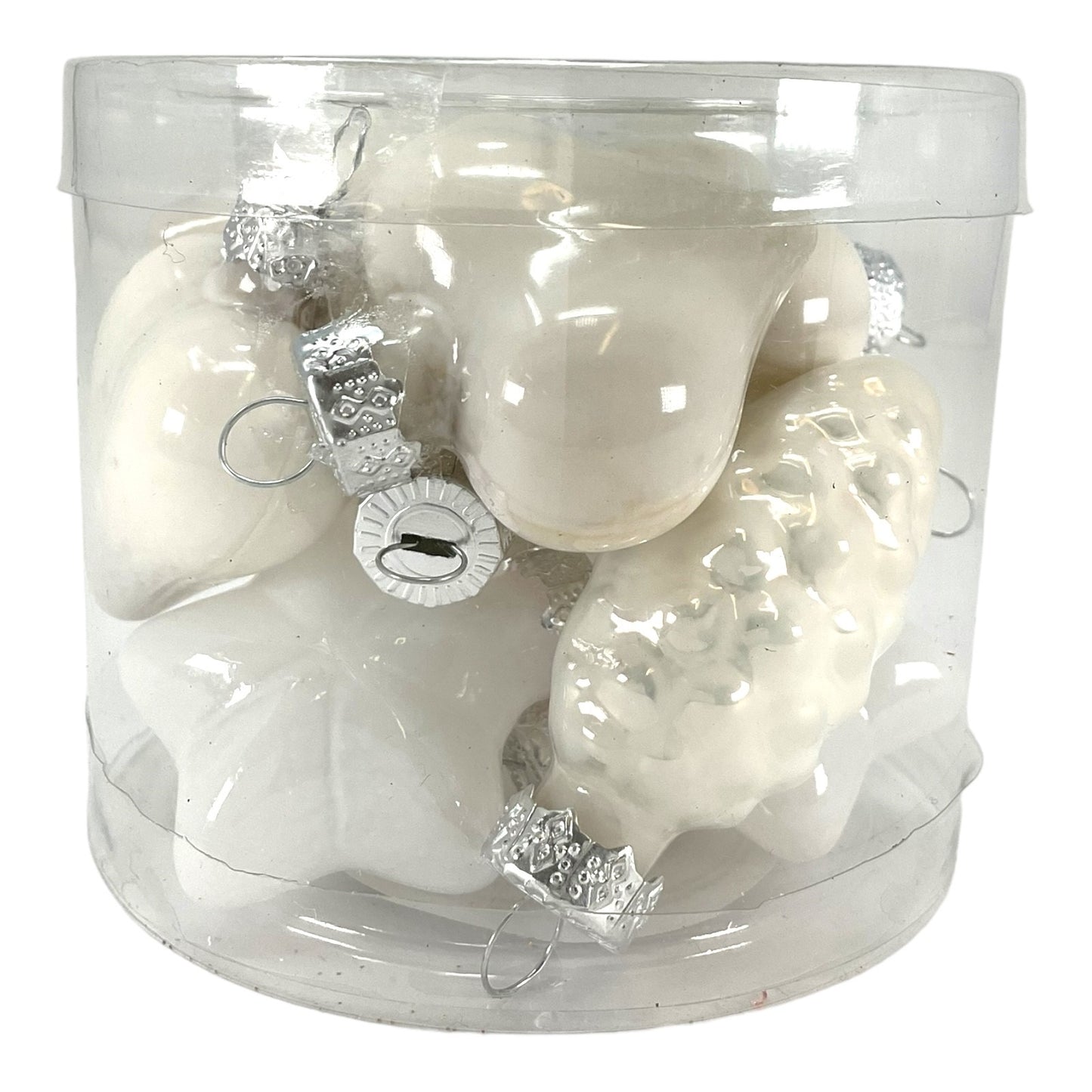 1.5 Inch Heart Pinecone and Star White Glass Christmas Tree Ornaments 12 Piece Set
