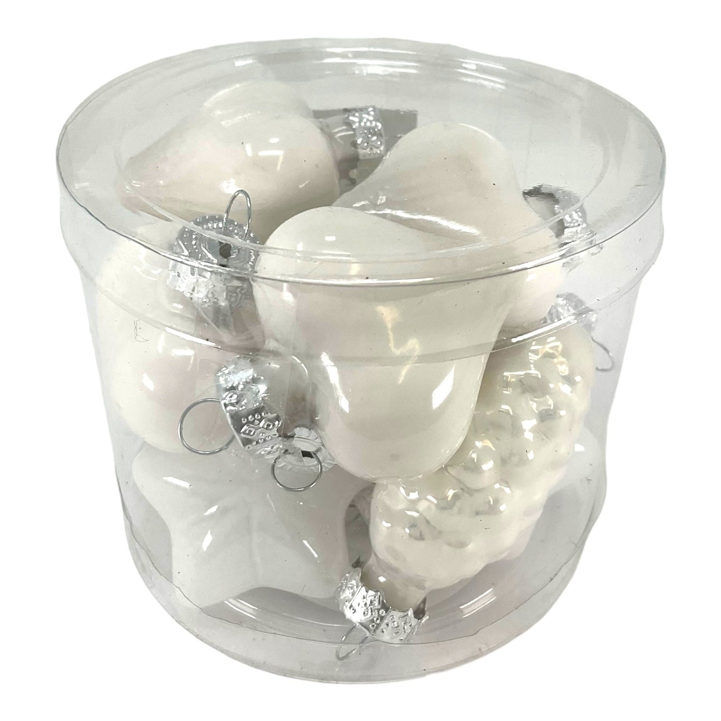 1.5 Inch Heart Pinecone and Star White Glass Christmas Tree Ornaments 12 Piece Set