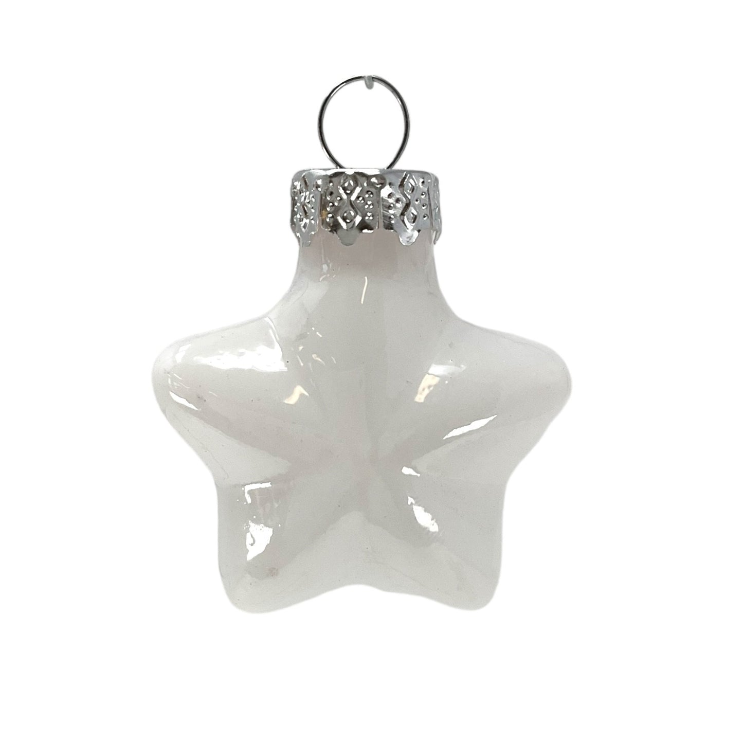 1.5 Inch Heart Pinecone and Star White Glass Christmas Tree Ornaments 12 Piece Set