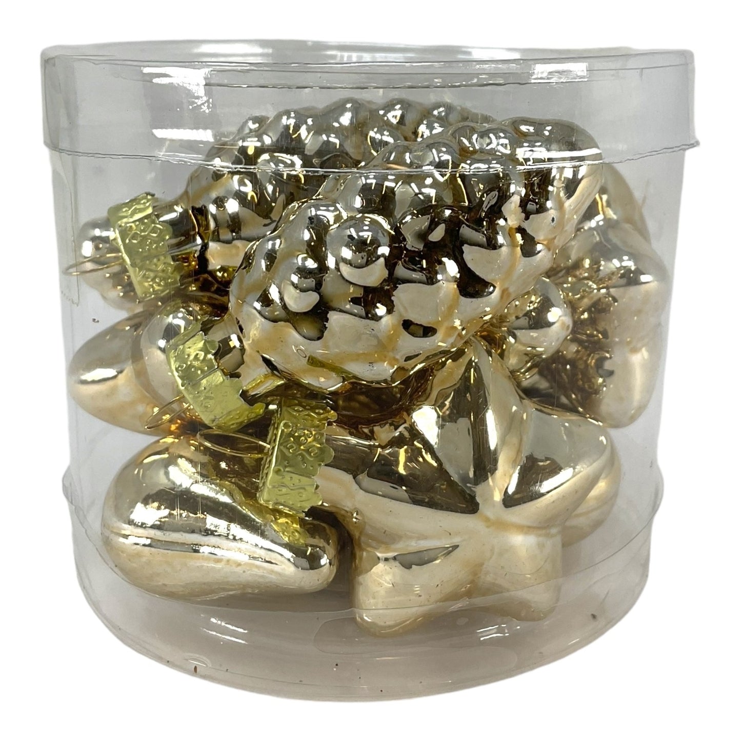 2 Inch Small Gold Heart Star and Pinecone Glass Christmas Tree Ornaments 12 Piece Set
