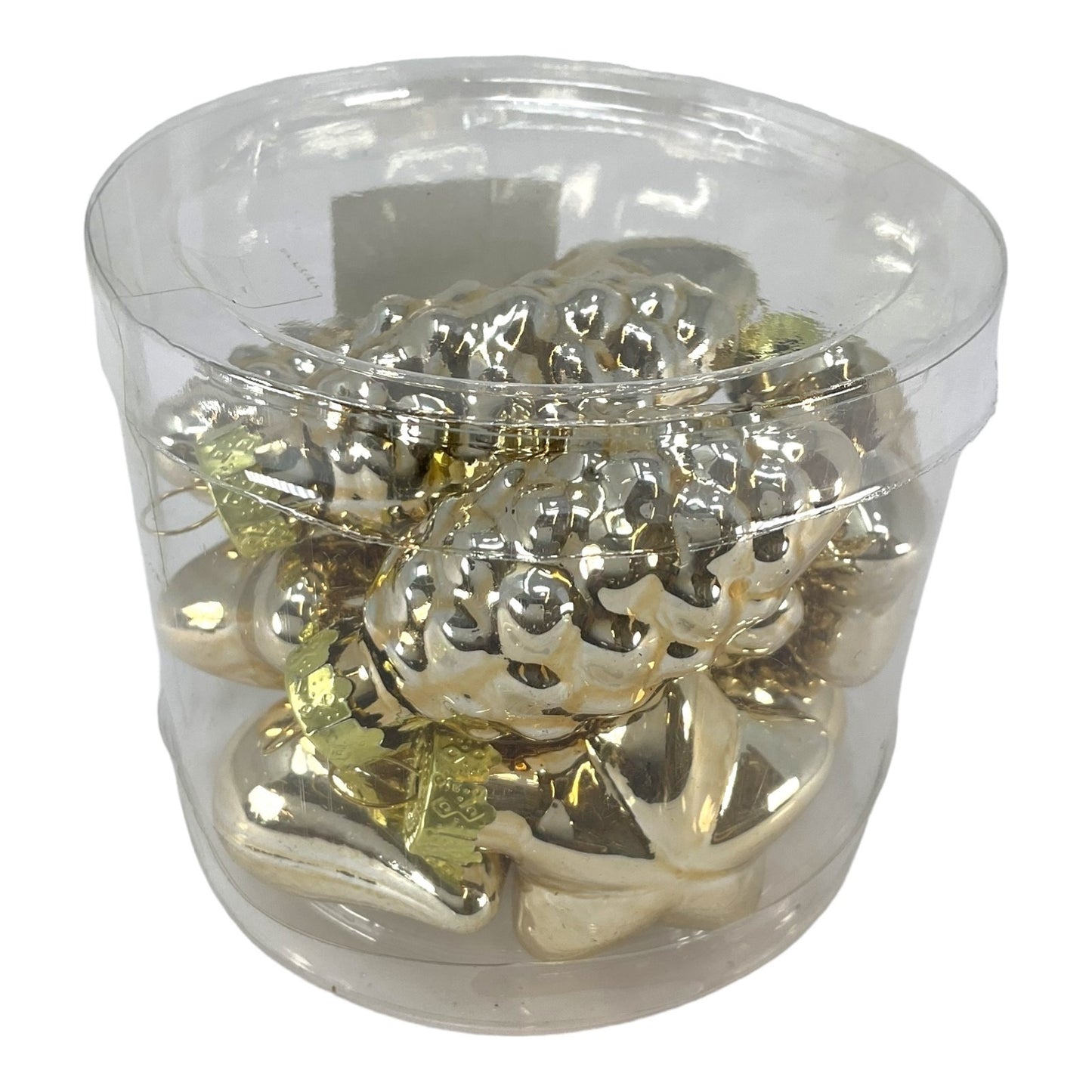 2 Inch Small Gold Heart Star and Pinecone Glass Christmas Tree Ornaments 12 Piece Set