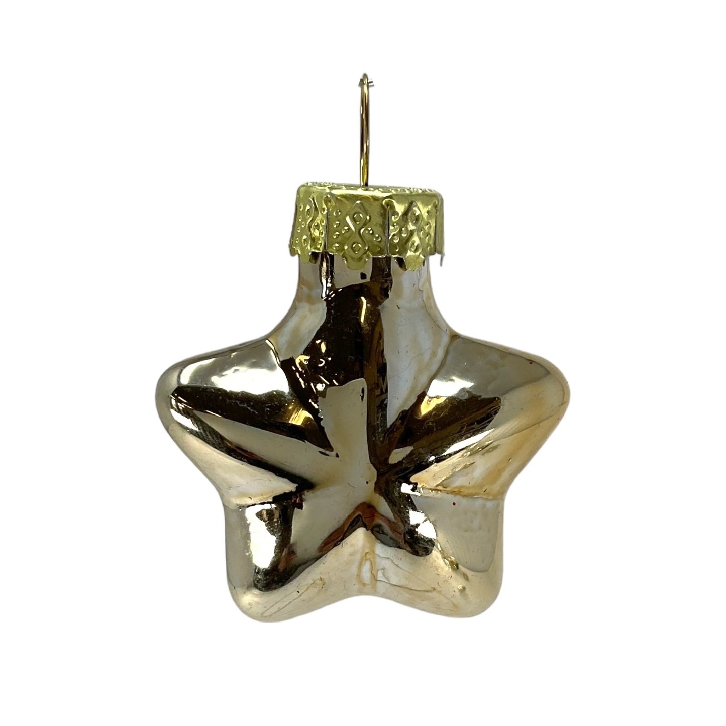 2 Inch Small Gold Heart Star and Pinecone Glass Christmas Tree Ornaments 12 Piece Set