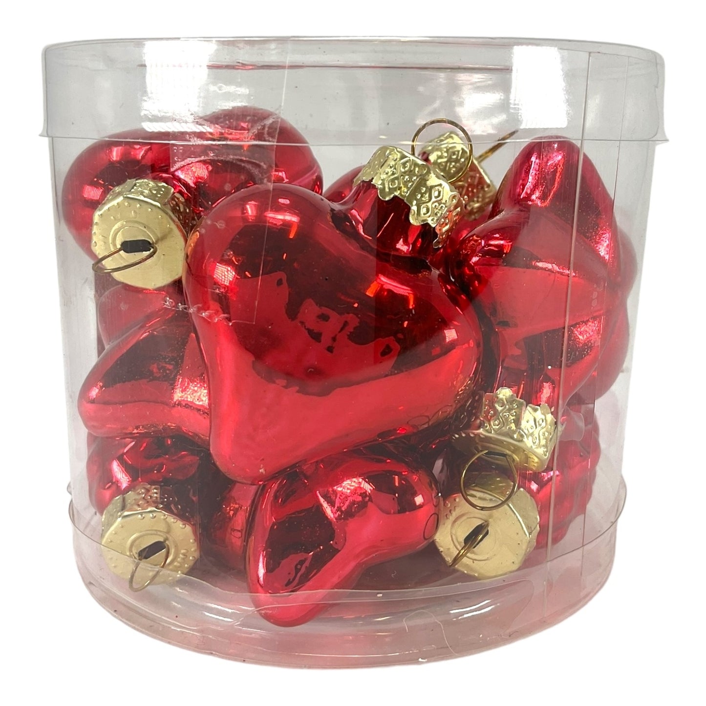 2 Inch Small Red Heart Star and Pinecones Glass Christmas Tree Ornaments 12 Piece Set