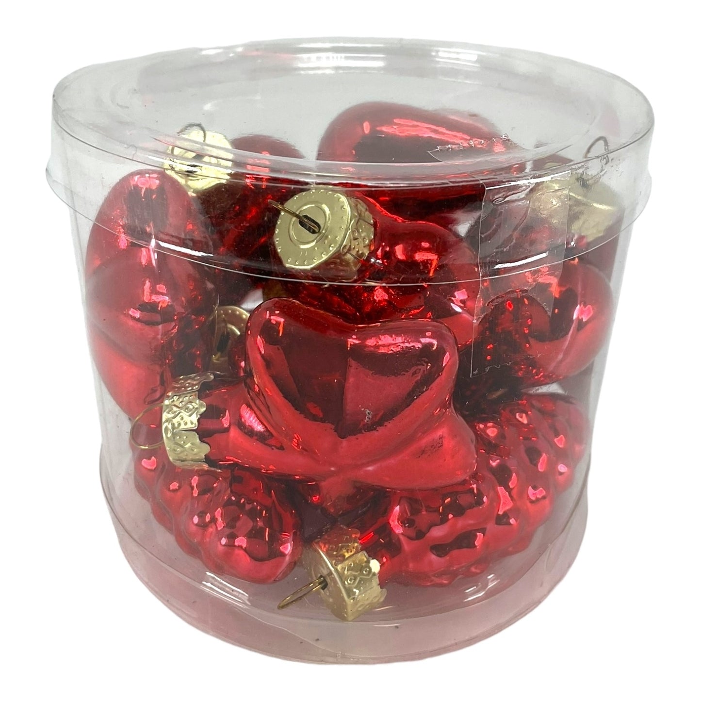 2 Inch Small Red Heart Star and Pinecones Glass Christmas Tree Ornaments 12 Piece Set