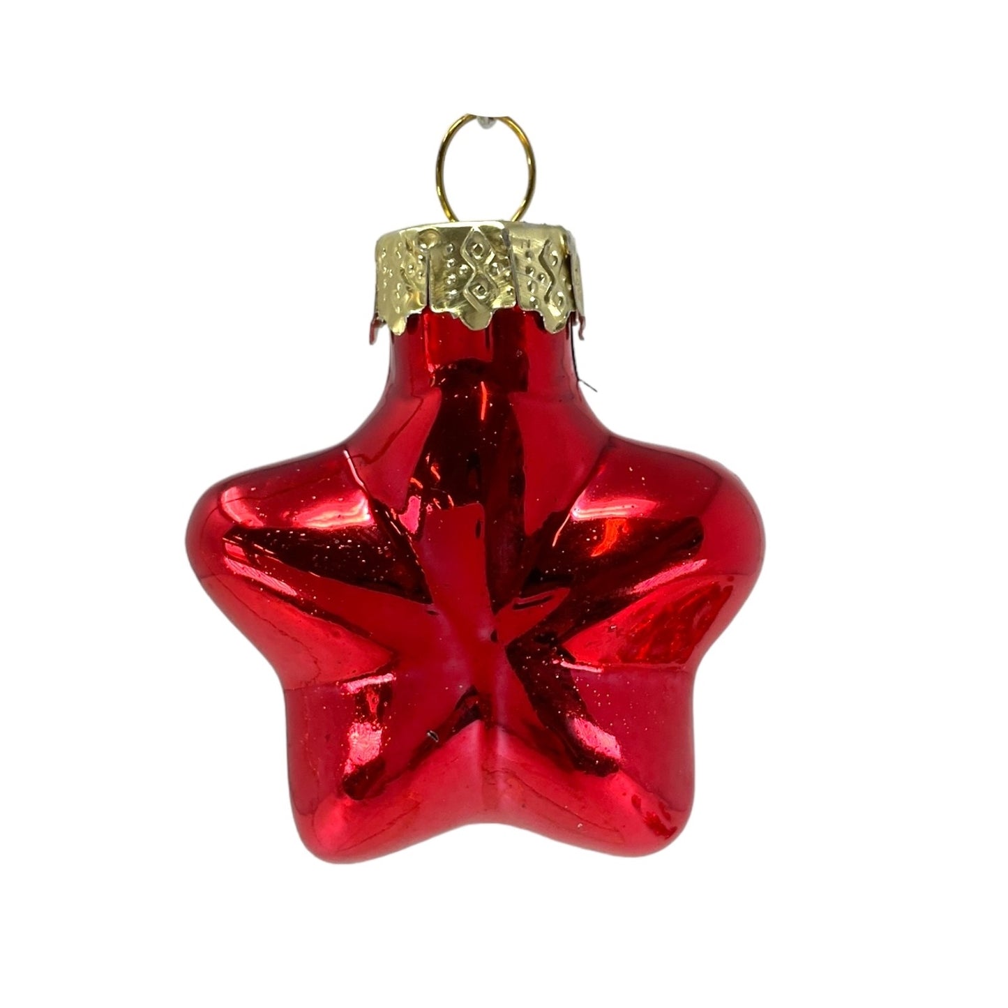 2 Inch Small Red Heart Star and Pinecones Glass Christmas Tree Ornaments 12 Piece Set