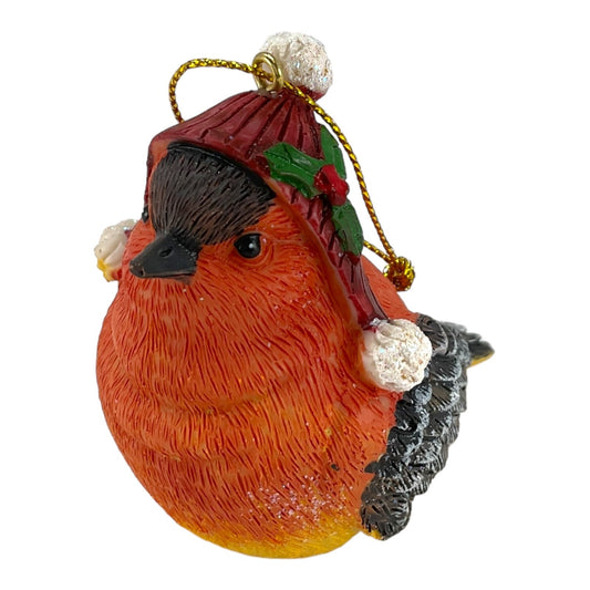 Flame-Colored Tanager Bird with Santa Claus Hat Christmas Tree Ornament 2.5 Inch