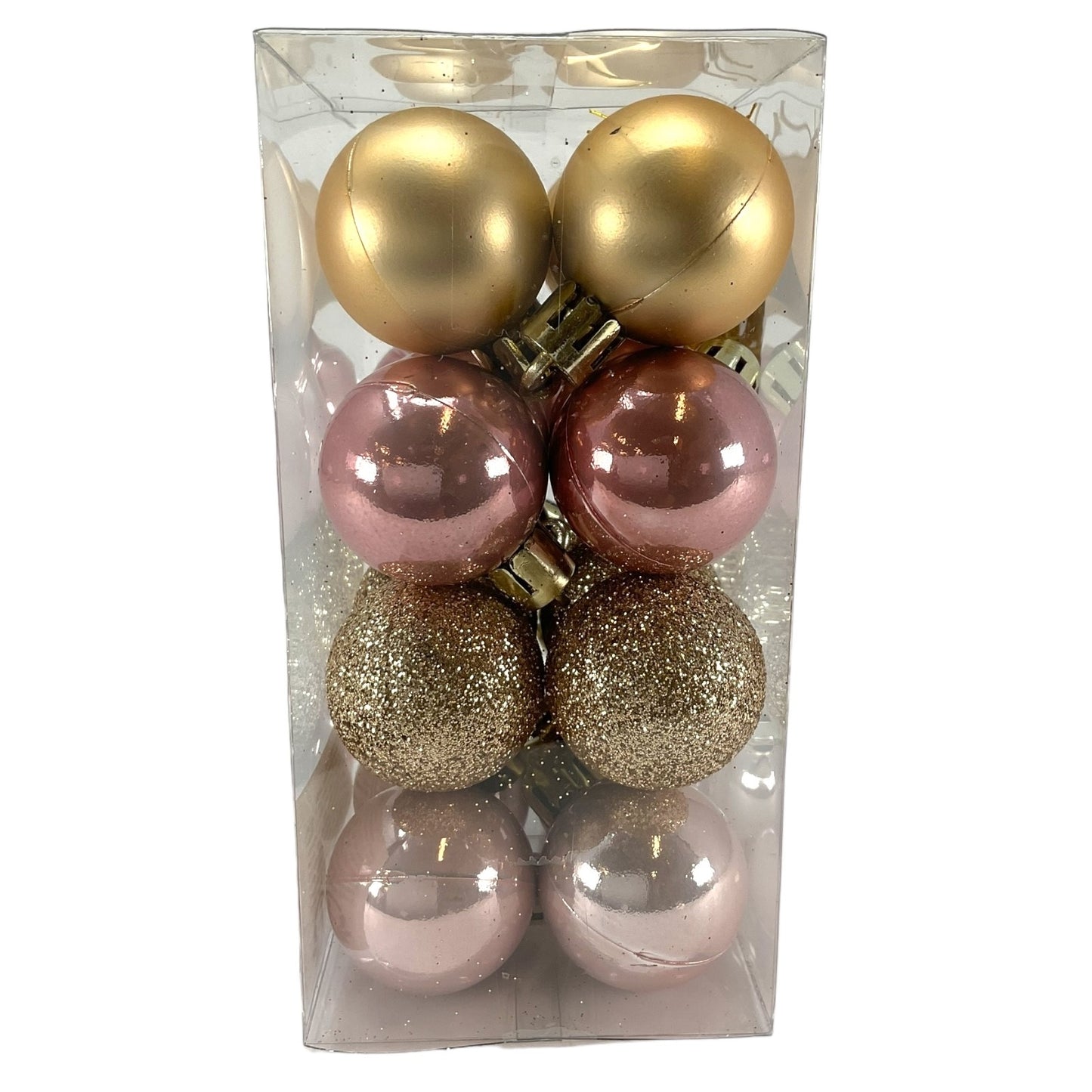 1 Inch Shiny Matte and Glitter Gold and Pink Christmas Ball Ornaments 24 Piece Set