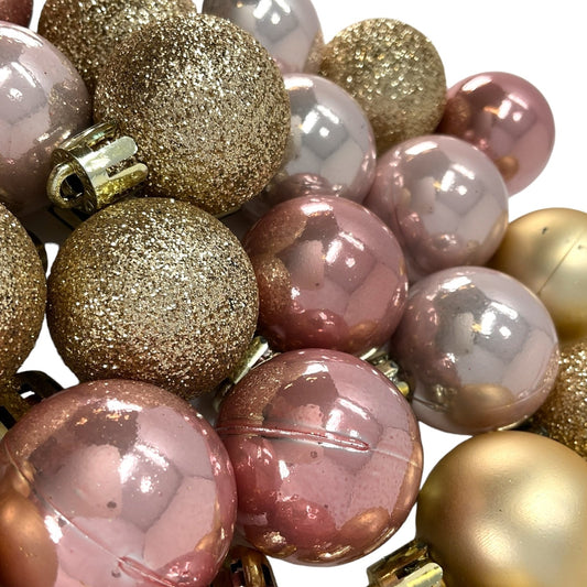 1 Inch Shiny Matte and Glitter Gold and Pink Christmas Ball Ornaments 24 Piece Set