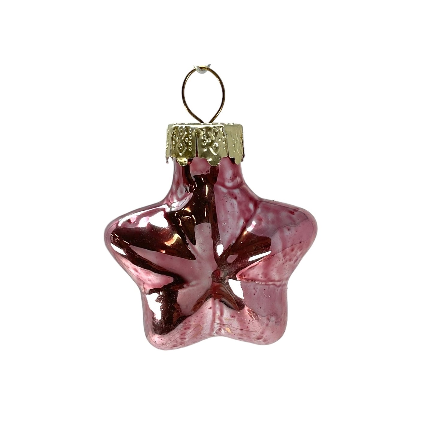 1.5 Inch Heart Pinecone and Star Pink Glass Christmas Tree Ornaments 12 Piece Set