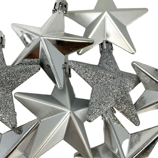 8 Piece Shiny Matte and Glitter Silver Star Christmas Ornament Decorations 2 Inch