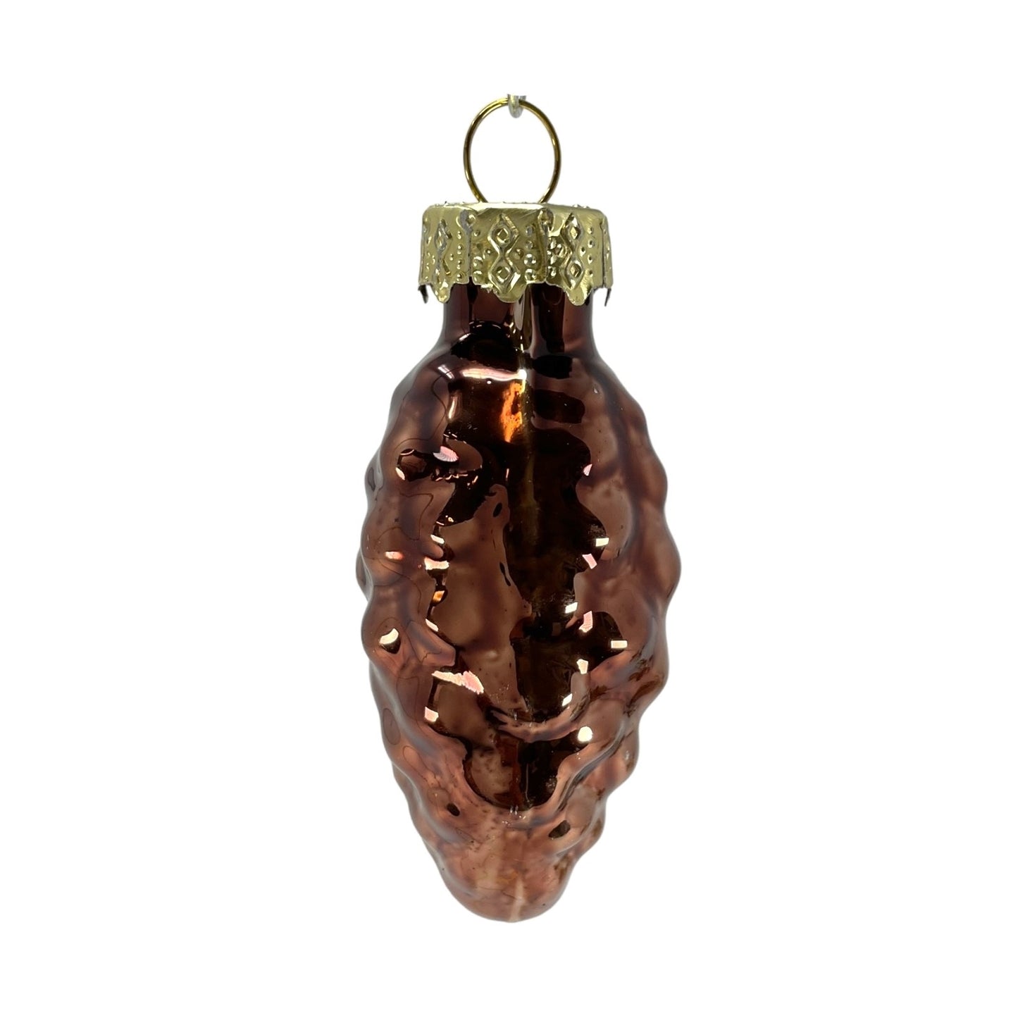 1.5 Inch Heart Pinecone and Star Brown and White Glass Christmas Ornaments 12 Piece Set