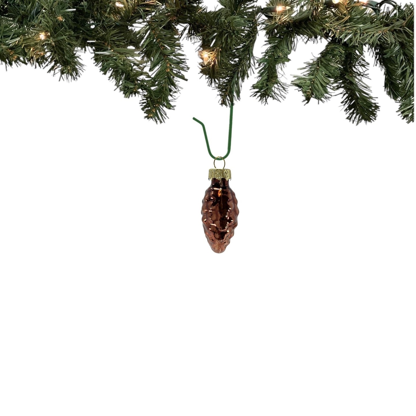 1.5 Inch Heart Pinecone and Star Brown and White Glass Christmas Ornaments 12 Piece Set