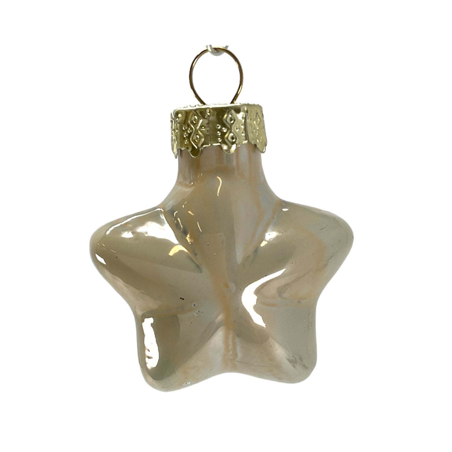 1.5 Inch Heart Pinecone and Star Brown and White Glass Christmas Ornaments 12 Piece Set