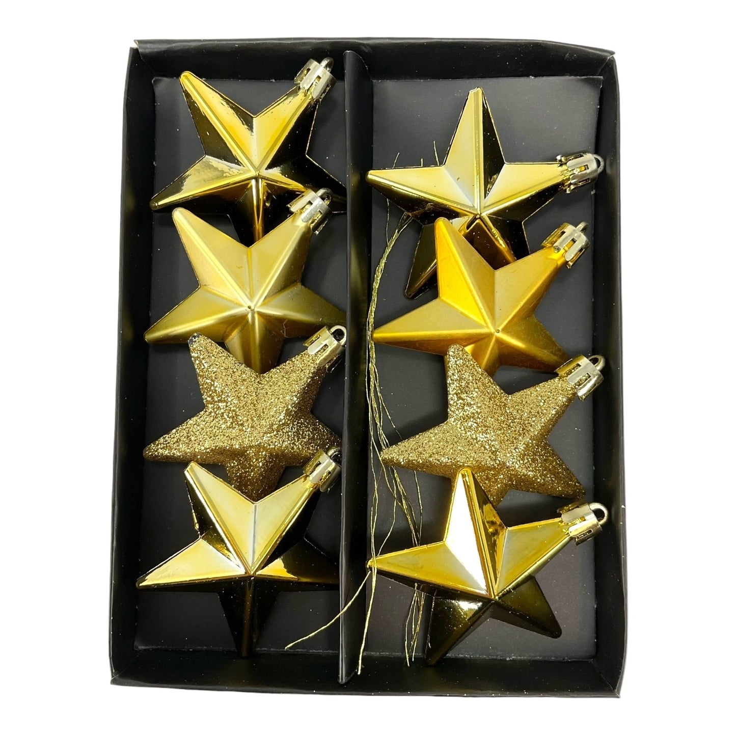 8 Piece Shiny Matte and Glitter Gold Stars Christmas Ornament Decorations 2 Inch