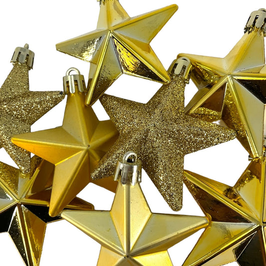 8 Piece Shiny Matte and Glitter Gold Stars Christmas Ornament Decorations 2 Inch