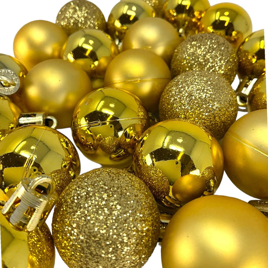 1 Inch Shiny Matte and Glitter Gold Plastic Christmas Ball Ornaments 24 Piece Set