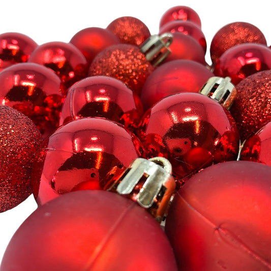 1 Inch Shiny Matte and Glitter Red Plastic Christmas Ball Ornaments 24 Piece Set