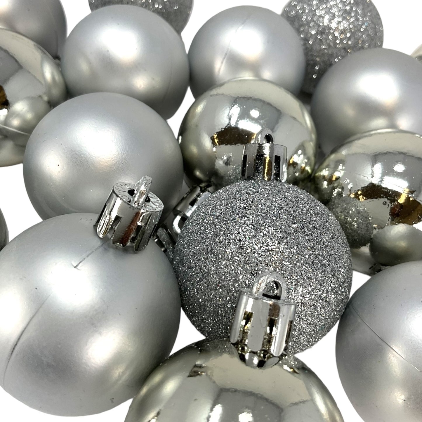 1.5 Inch Shiny Matte and Glitter Silver Christmas Ball Ornaments 20 Piece Set