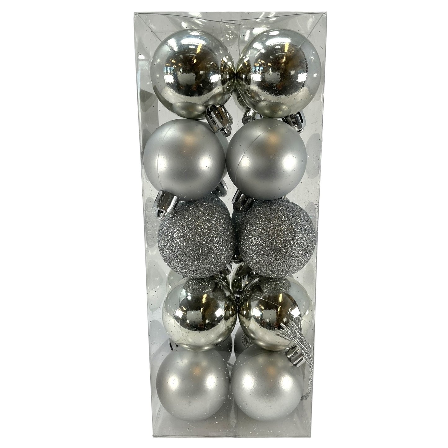 1.5 Inch Shiny Matte and Glitter Silver Christmas Ball Ornaments 20 Piece Set