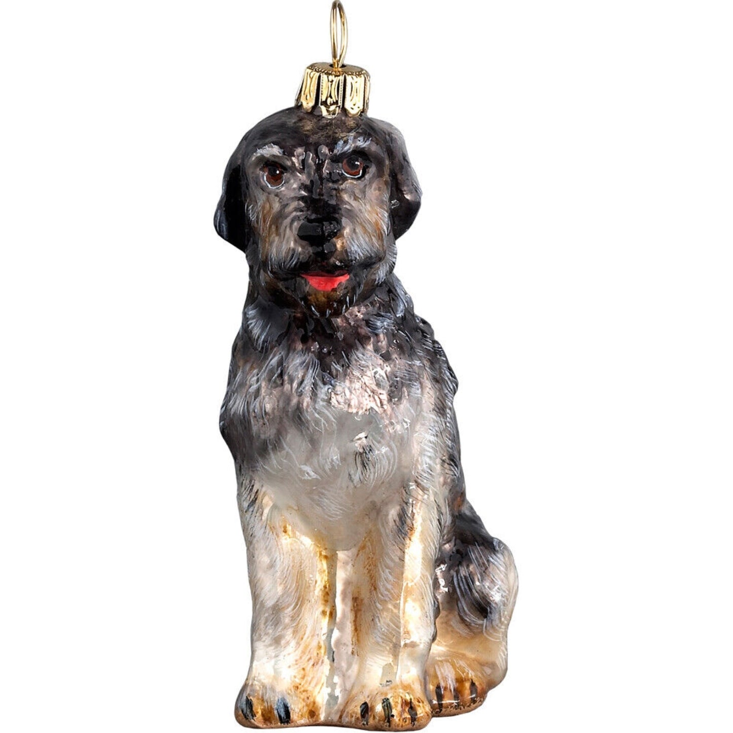 Joy to the World Irish Wolfhound Sitting Dog Blown Glass Polish Christmas Ornament