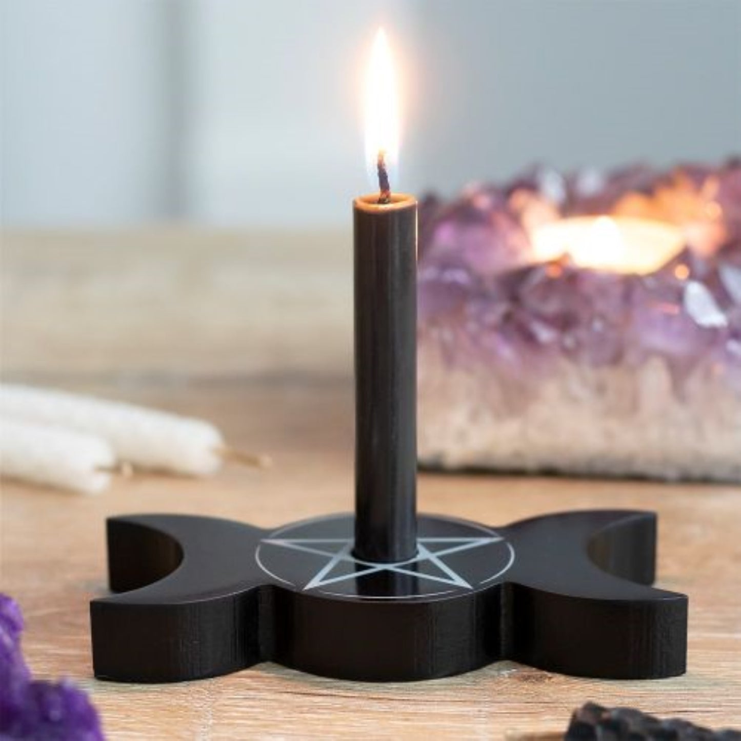 Triple Moon Spell Witchcraft Wicca MDF Candle Holder 4.3 x 2.2 inch