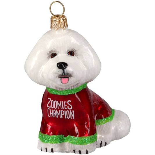 Joy to the World Bichon Frise Pro Zoomies Champion Polish Glass Ornament