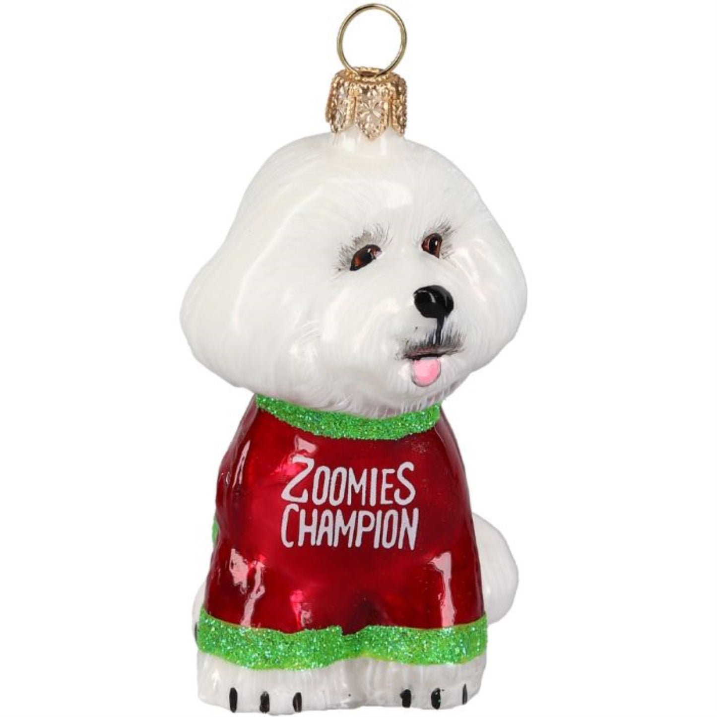 Joy to the World Bichon Frise Pro Zoomies Champion Polish Glass Ornament
