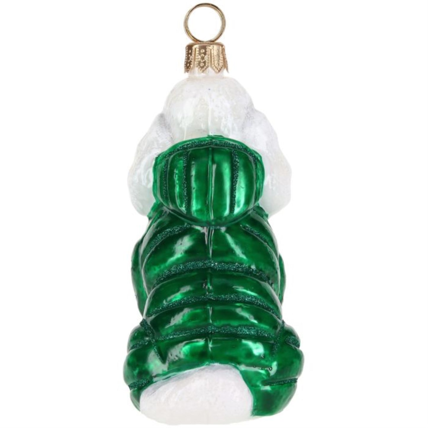 Joy to the World White Poodle in Puffer Coat Polish Glass Ornament