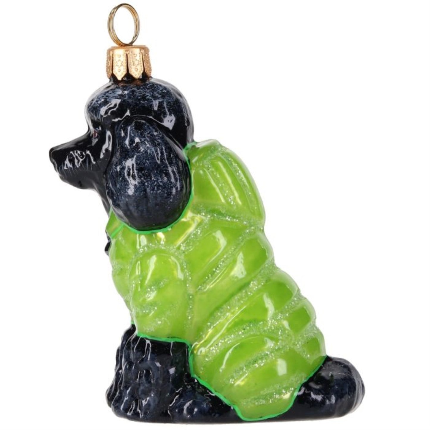 Joy to the World Black Poodle in Puffer Coat Polish Glass Ornament