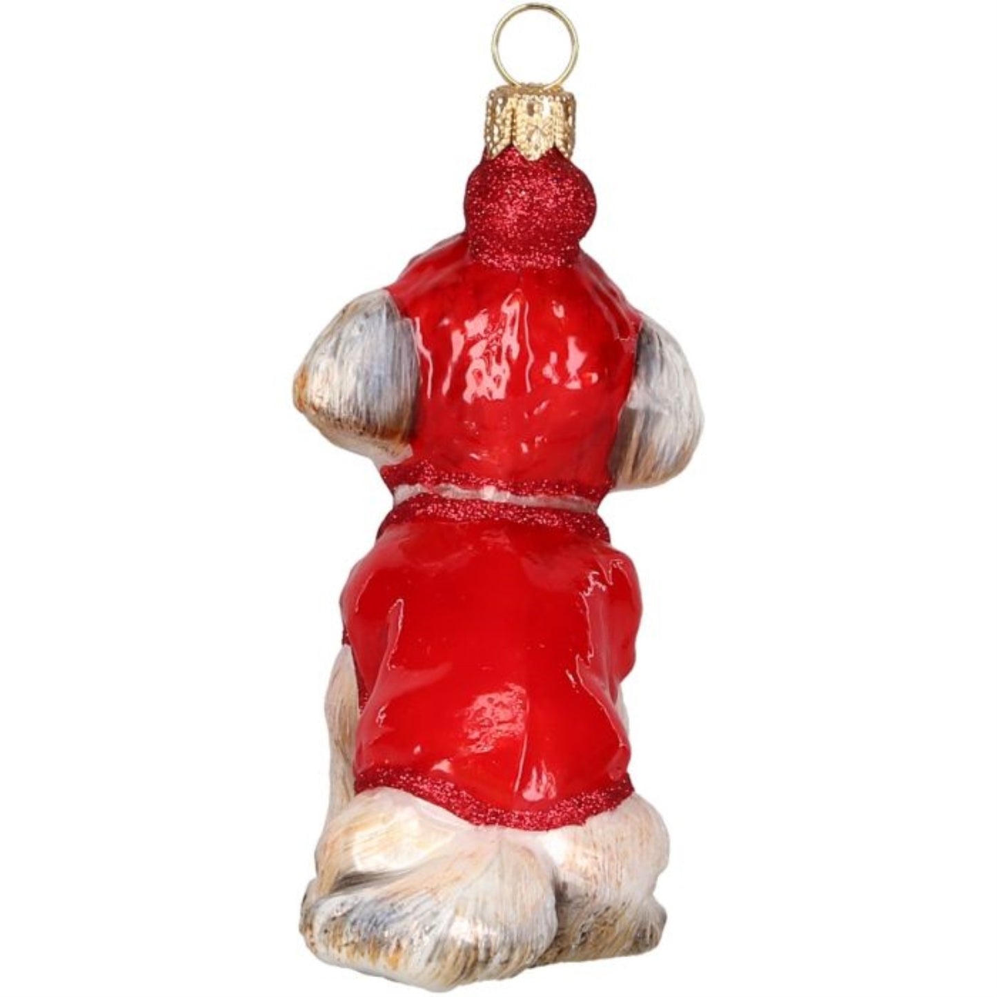 Joy to the World Shih Tzu in Winter Coat and Ski Hat Polish Glass Ornament