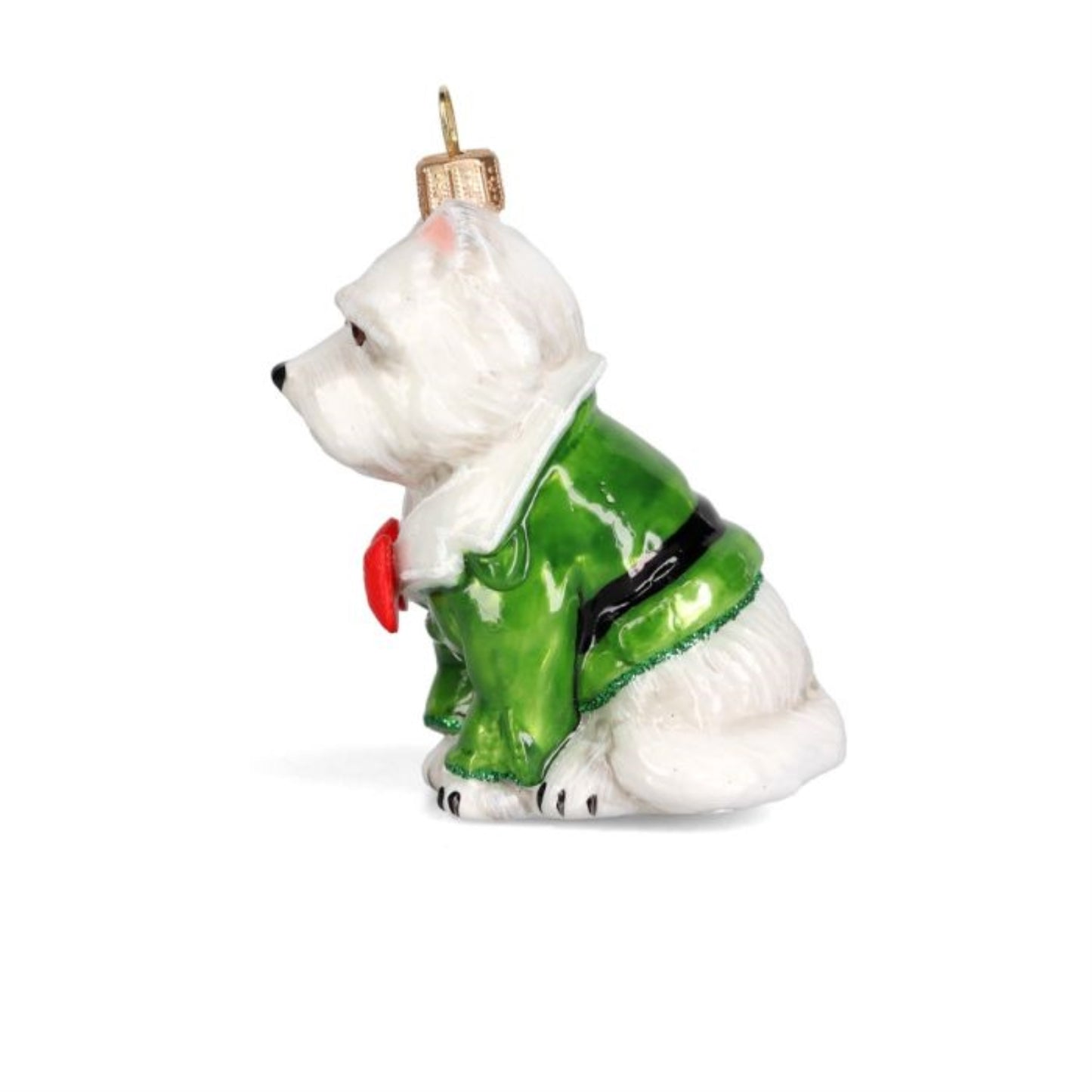 Joy to the World White Westie in Christmas Pajamas Polish Glass Ornament