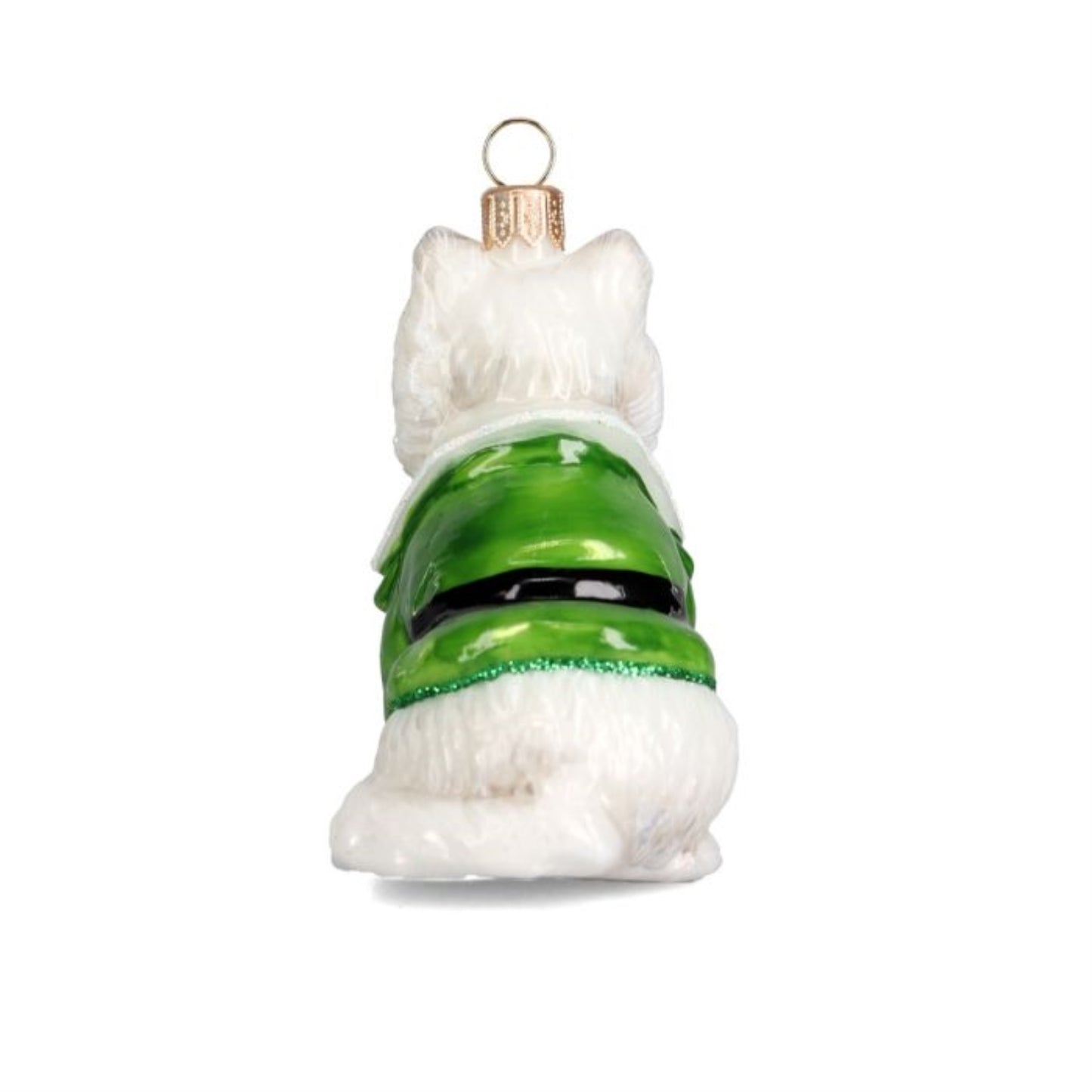 Joy to the World White Westie in Christmas Pajamas Polish Glass Ornament