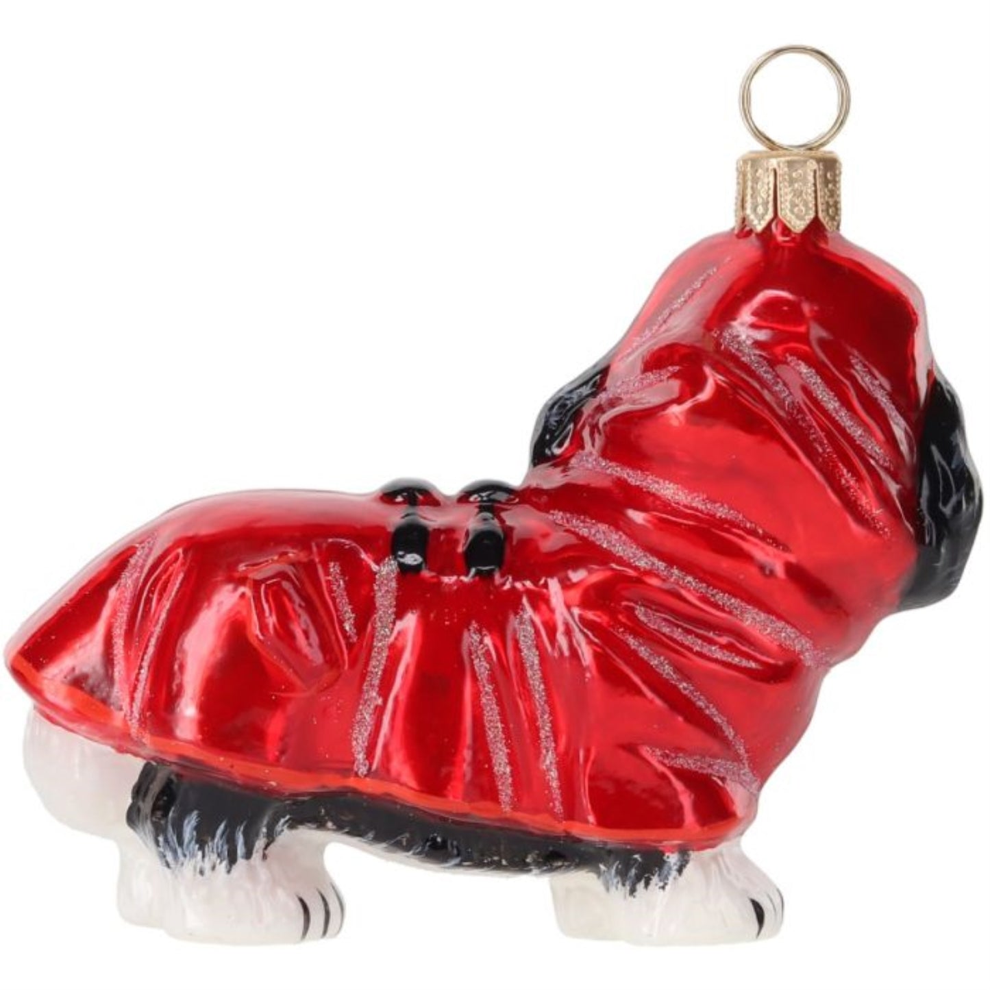 Joy to the World Cavalier King Tri Color in Red Rain Coat Polish Glass Ornament