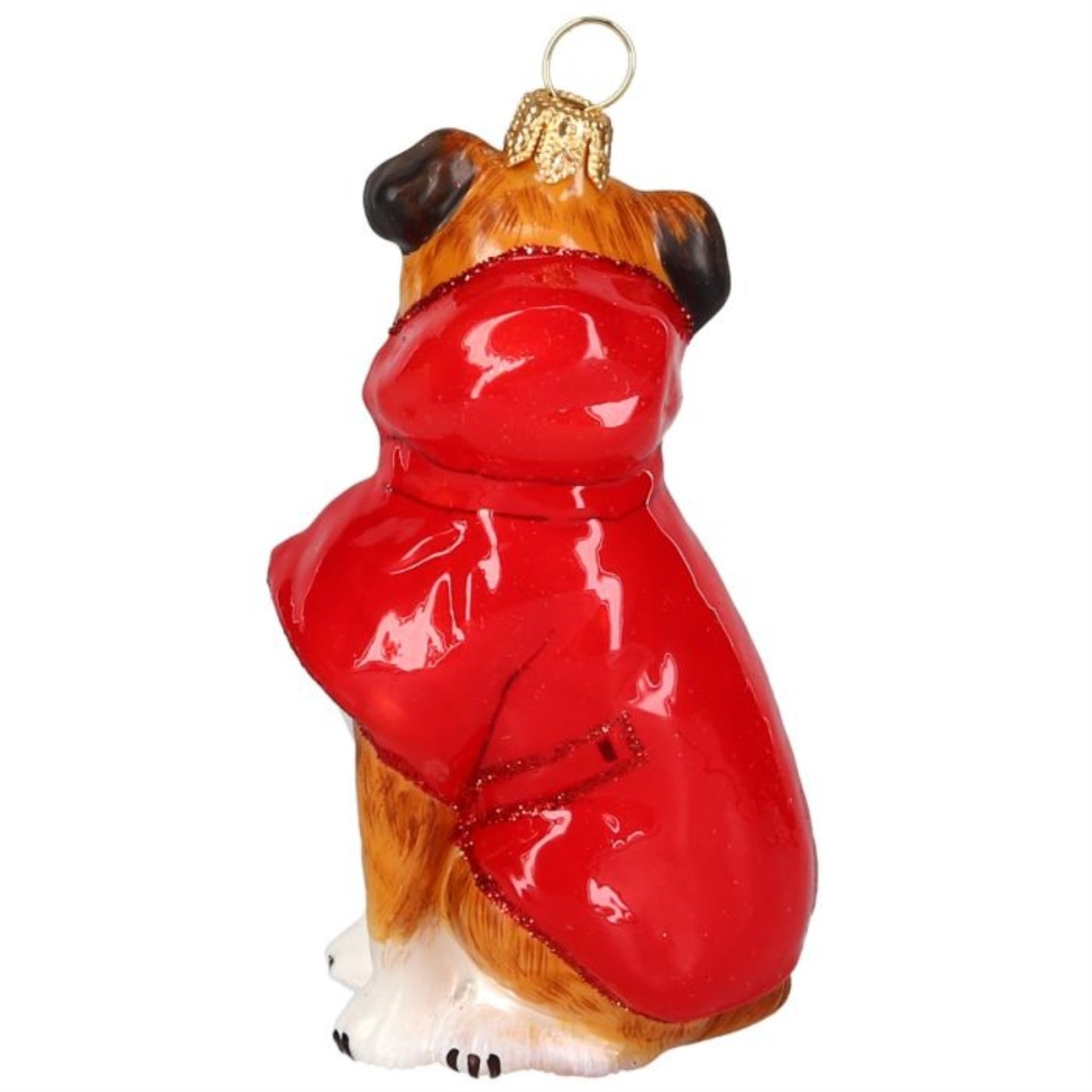 Joy to the World Boxer in Red Winter Coat Polish Glass Ornament