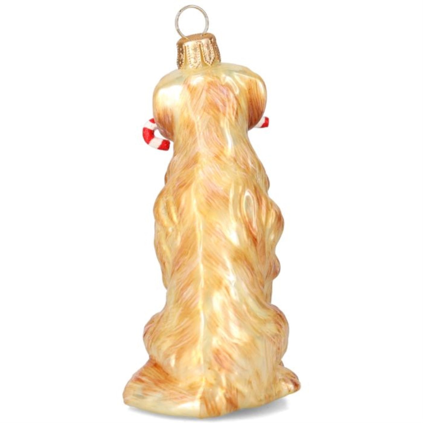 Joy to the World Golden Retriever with Candy Cane in Mouth Polish Glass Ornament