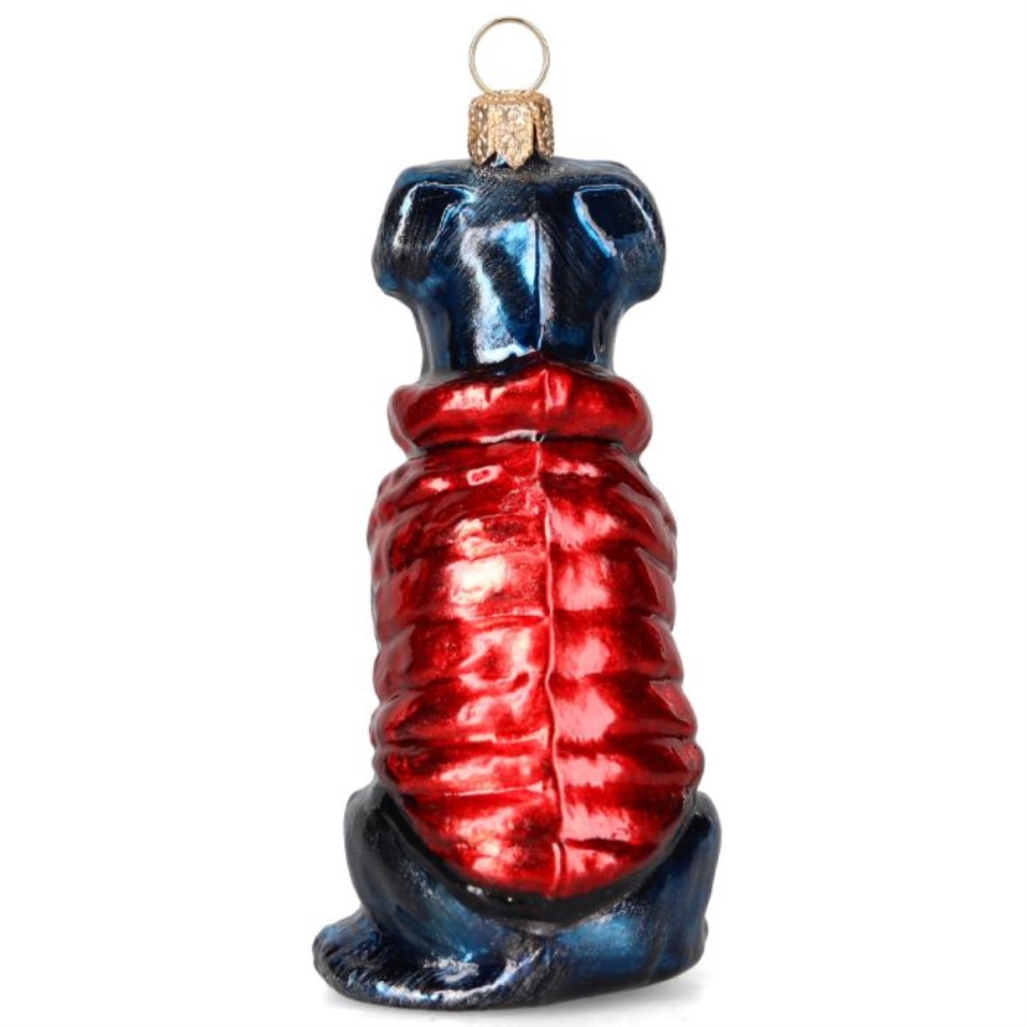 Joy to the World Black Lab in Red Puffer Coat Polish Glass Ornament