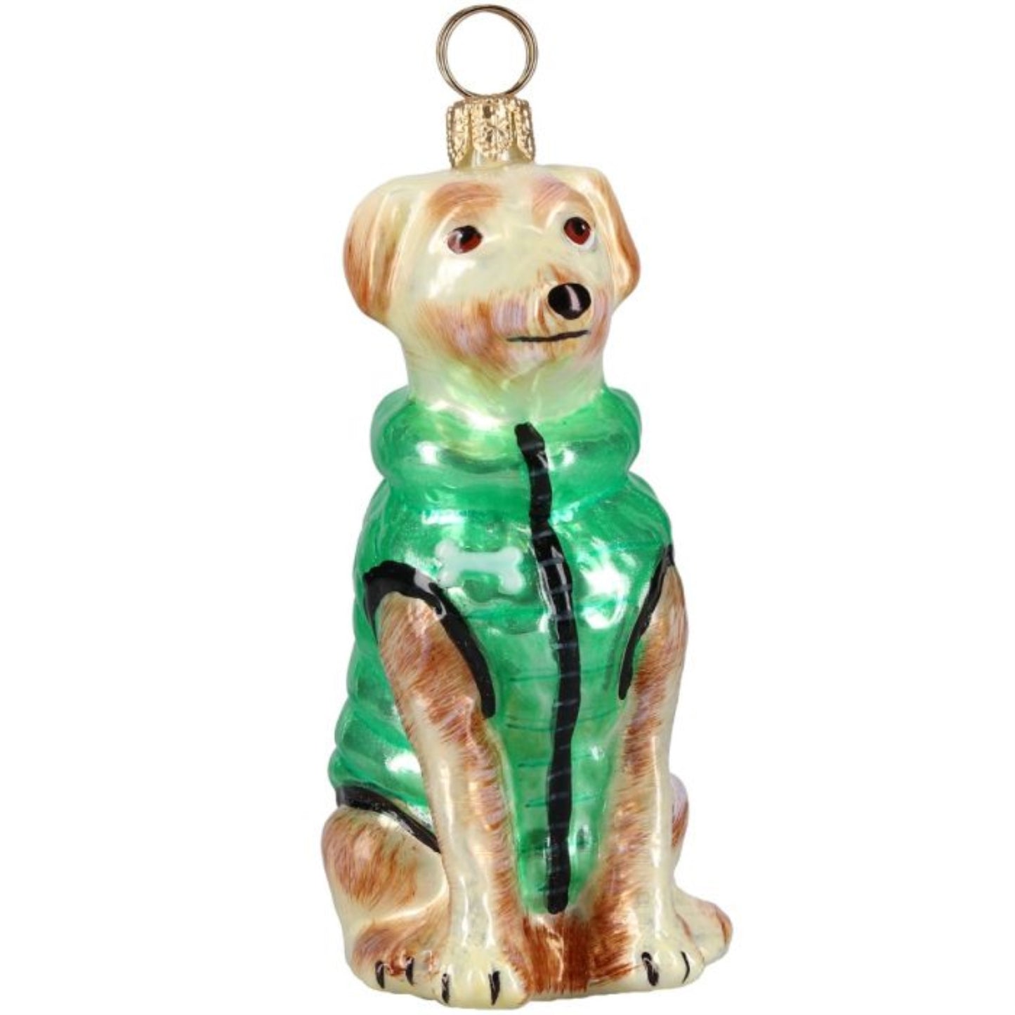 Joy to the World Yellow Lab in Puffer Coat Polish Glass Ornament