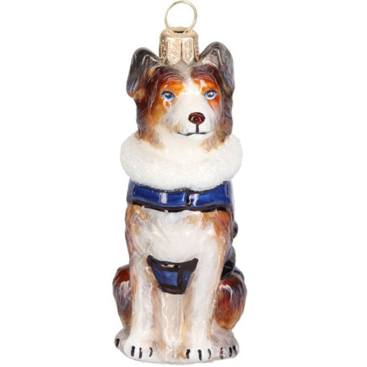 Joy to the World Australian Shepherd in Australia Flag Coat Polish Glass Ornament