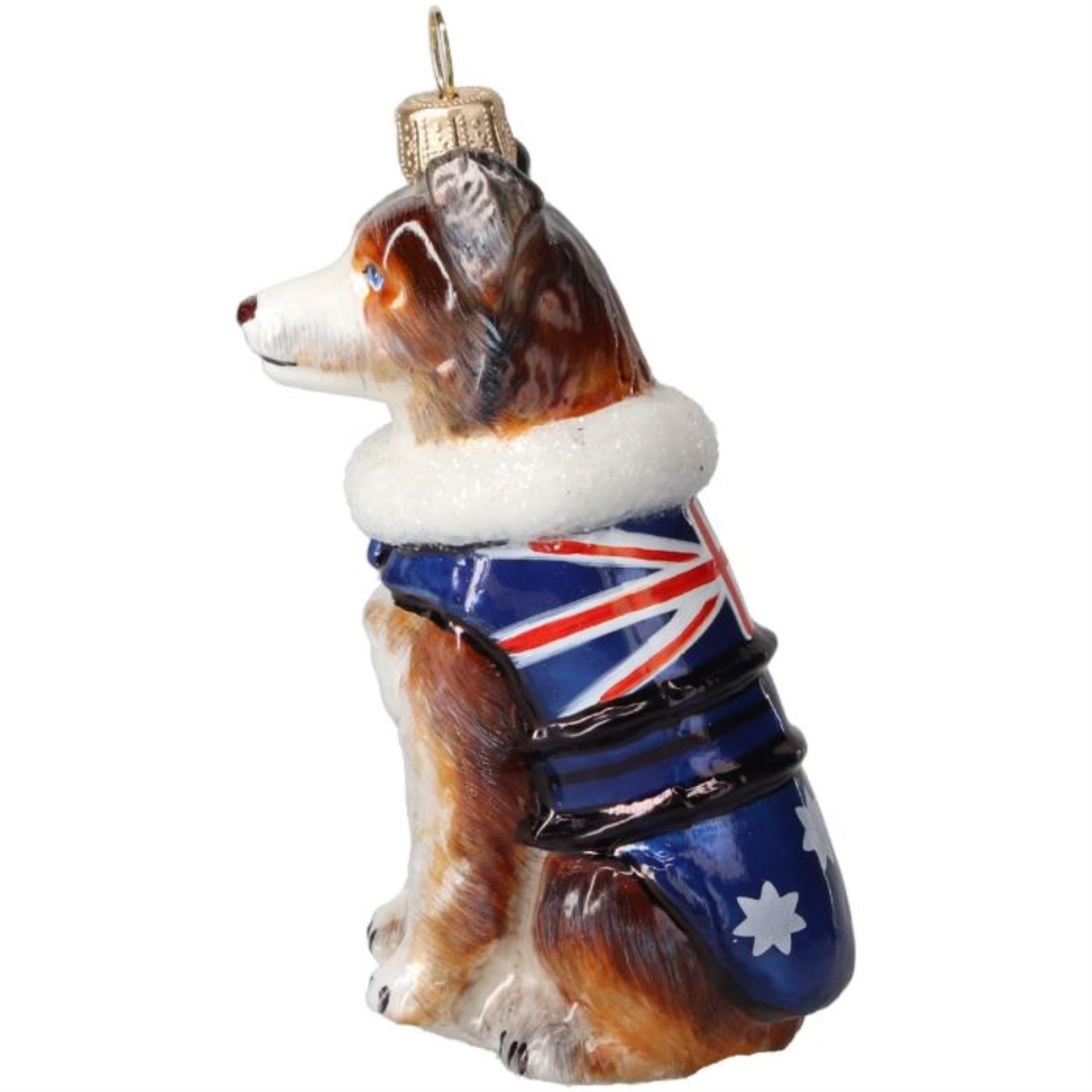 Joy to the World Australian Shepherd in Australia Flag Coat Polish Glass Ornament
