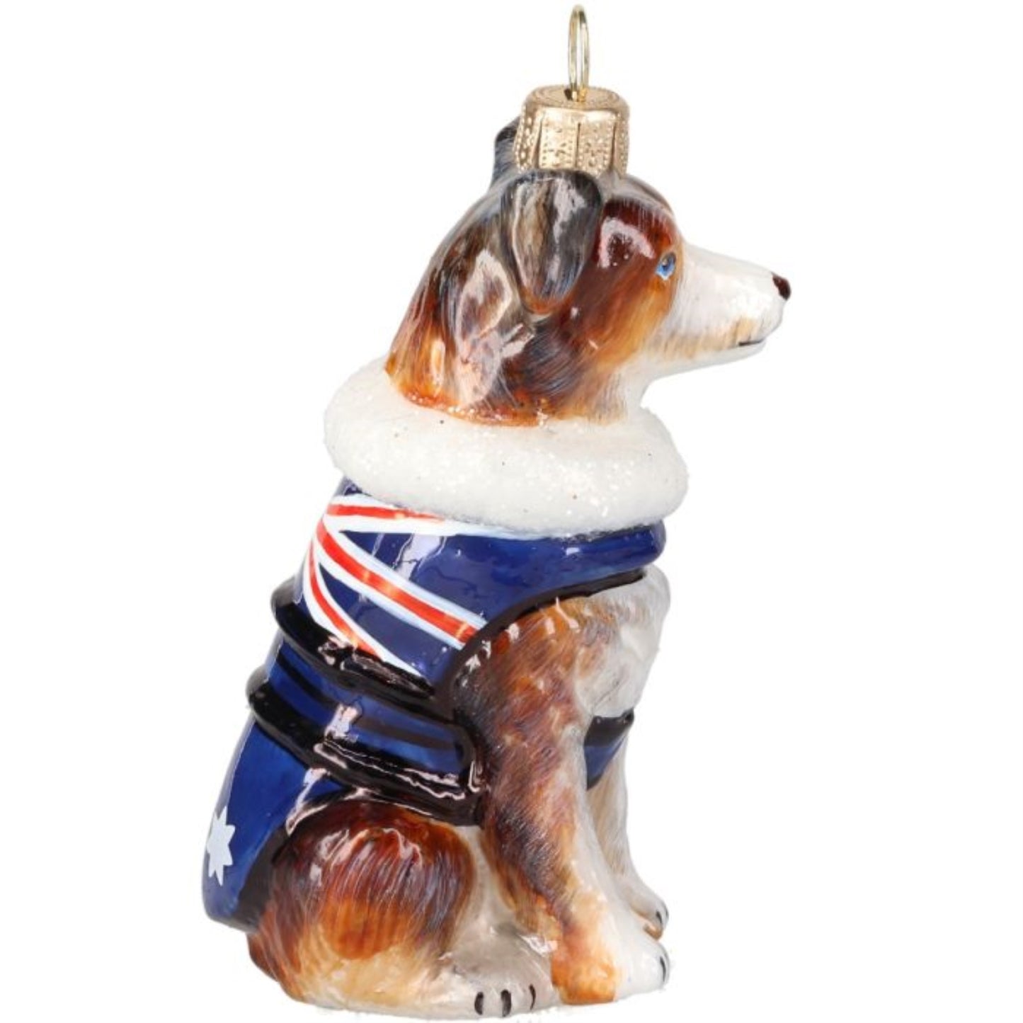 Joy to the World Australian Shepherd in Australia Flag Coat Polish Glass Ornament