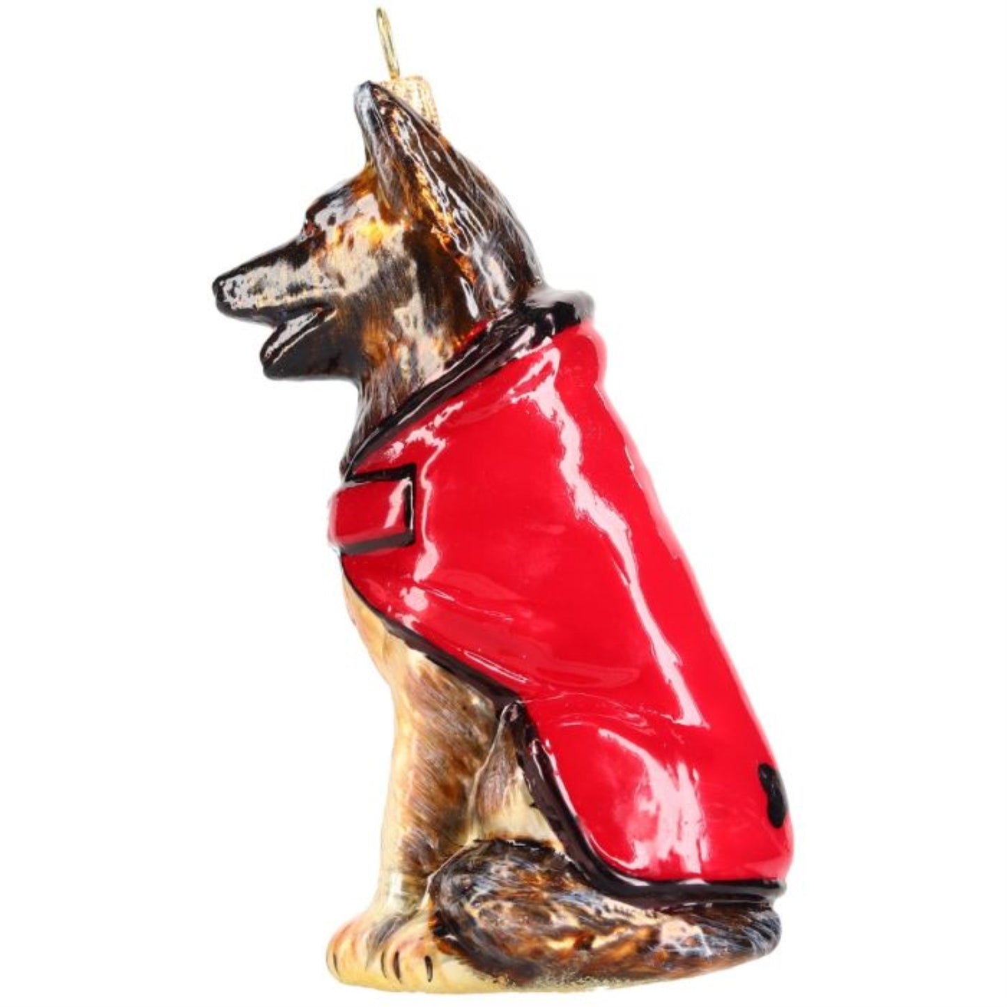 Joy to the World German Shepherd in Red and Black Jacket Polish Glass Ornament