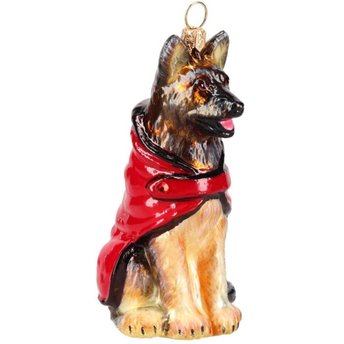 Joy to the World German Shepherd in Red and Black Jacket Polish Glass Ornament
