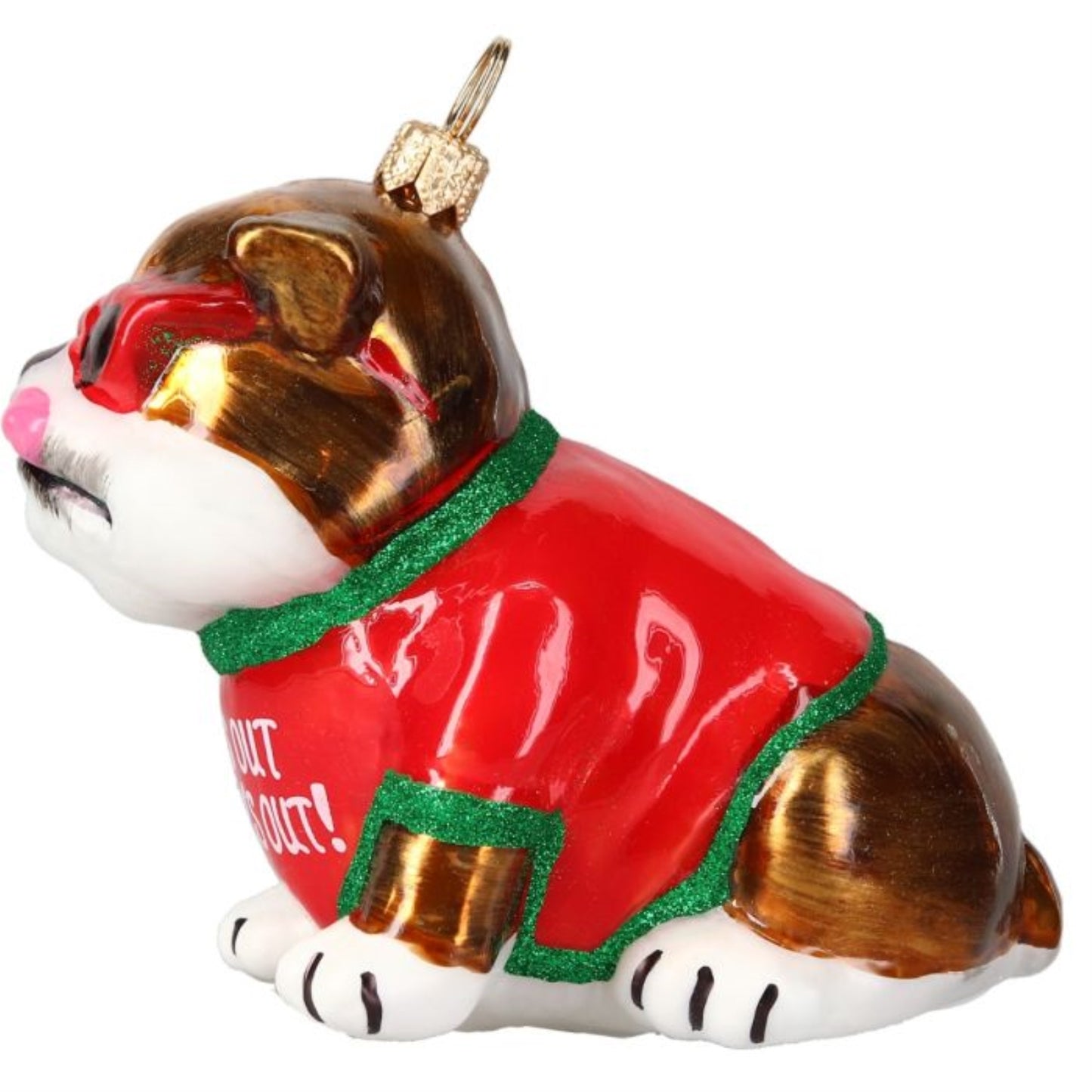 Joy to the World Bulldog wearing Sun's Out Tongue's Out Shirt Polish Glass Ornament