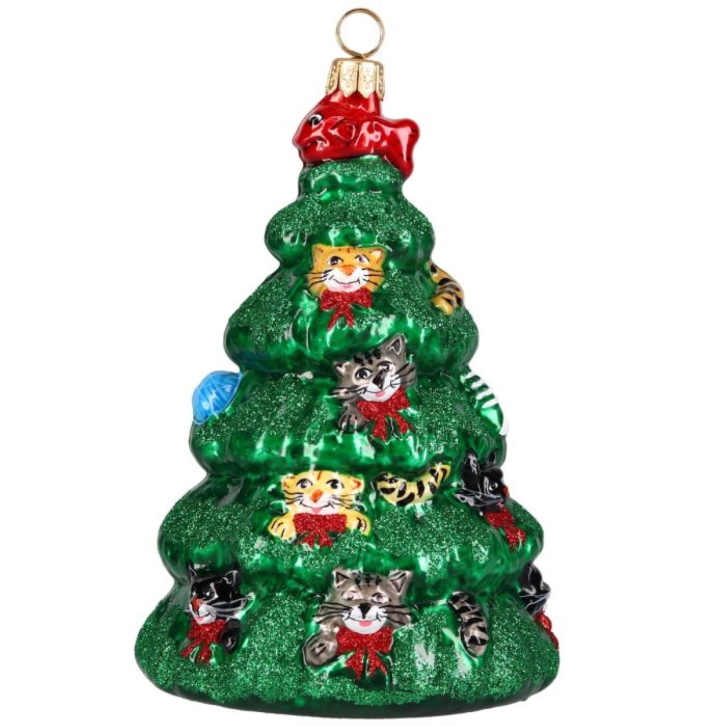 Joy to the World Oh Catmus 3D Christmas Tree Polish Glass Ornament