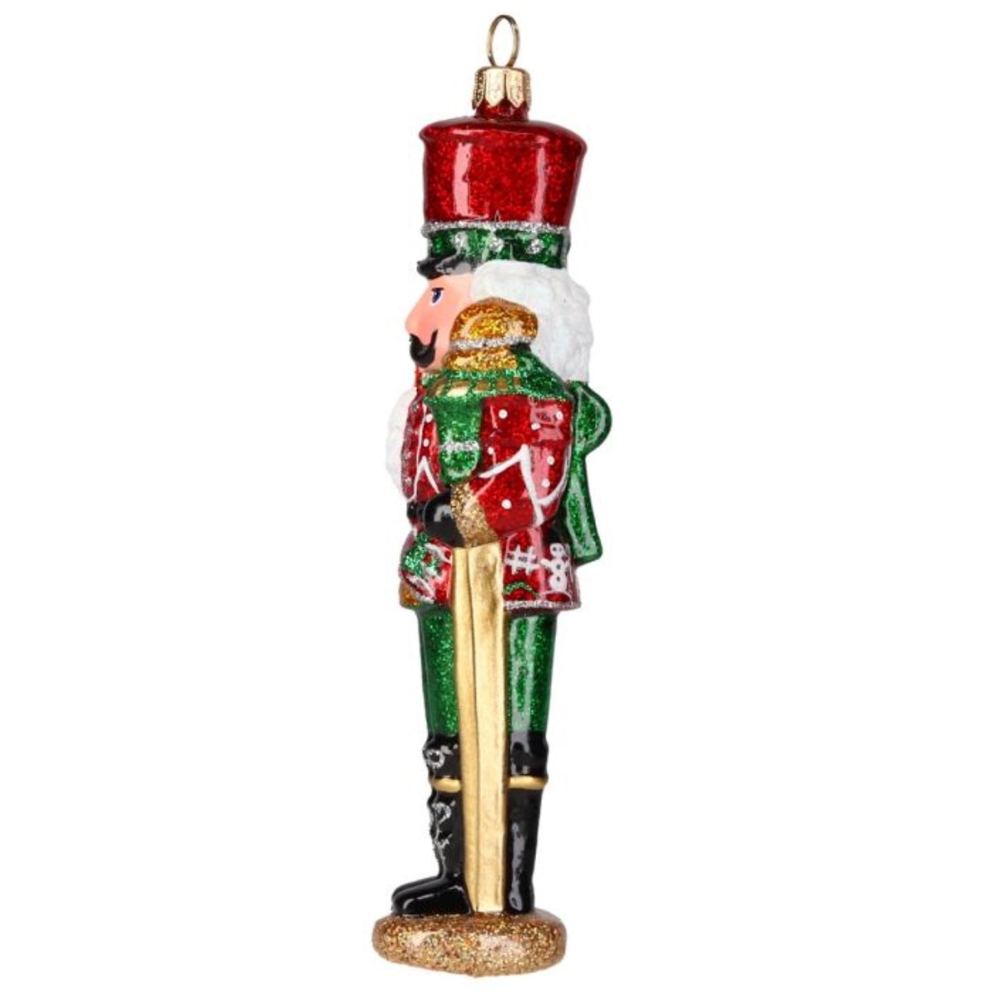 Joy to the World Glitterazzi Metallics Red and Green Nutcracker Polish Glass Ornament 6 Inch