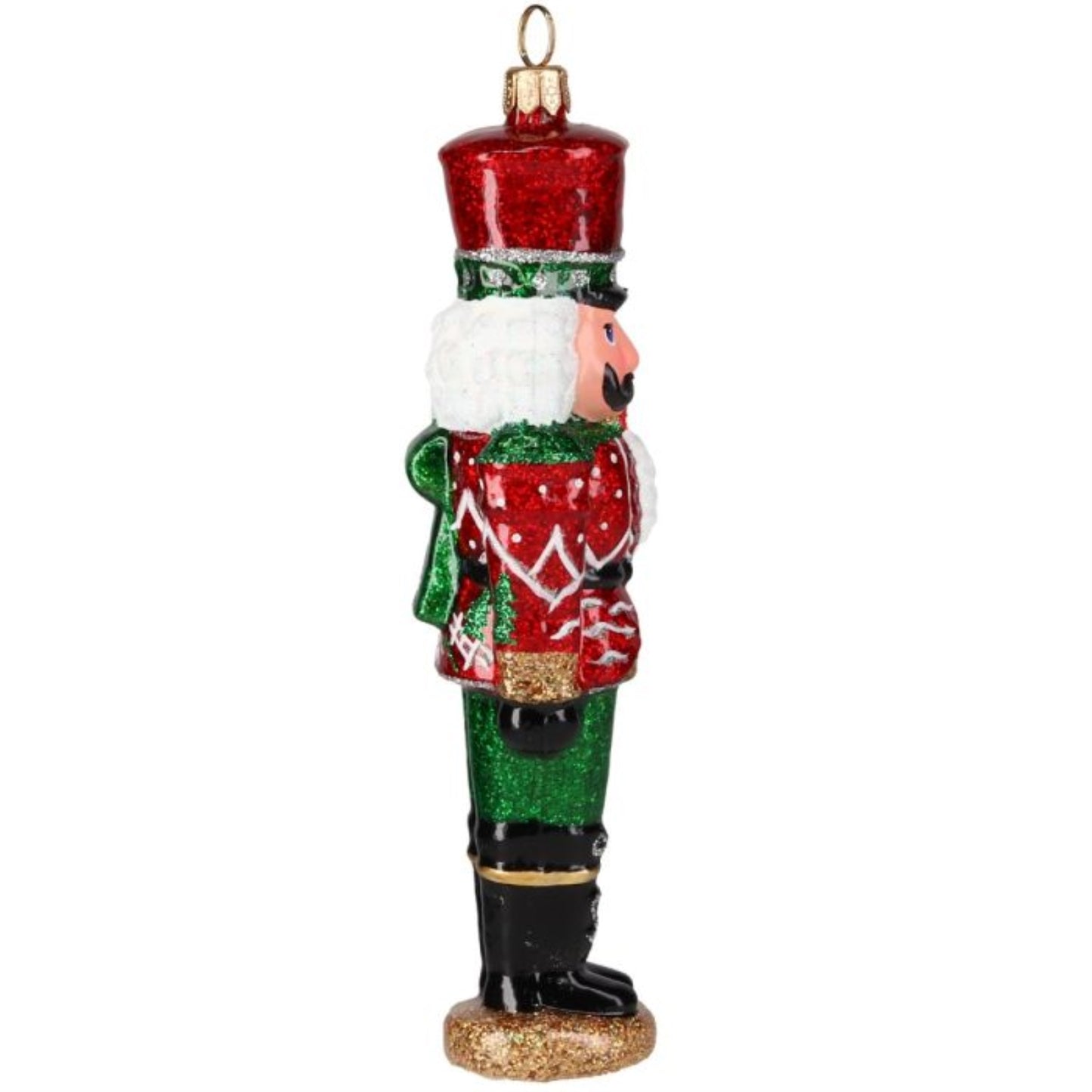 Joy to the World Glitterazzi Metallics Red and Green Nutcracker Polish Glass Ornament 6 Inch